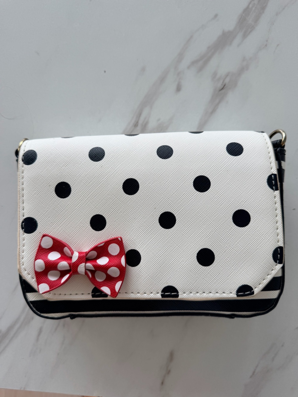 Disney White & Black Polka Dot Mini Crossbody with Red Polka Dot Bow